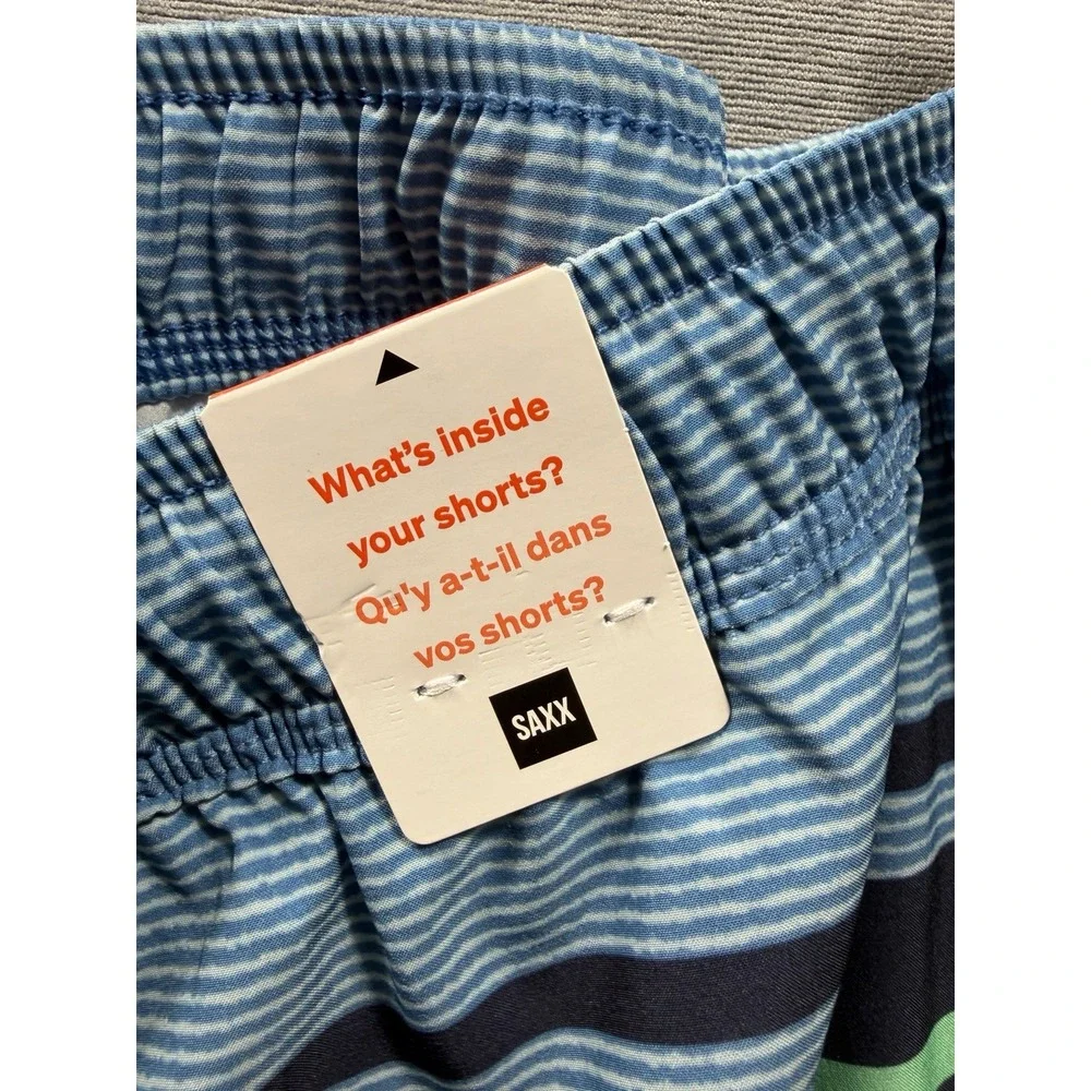 SAXX Swim Shorts Mens X Large Blue Stripe Oh Buoy 2N1 Trunks 7 Inseam Lined